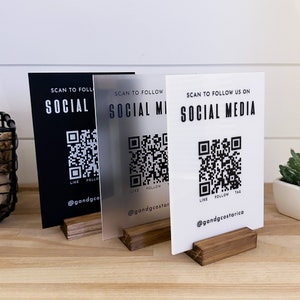 QR Code Social Media Sign, Scannable Acrylic Social Media Sign Instagram Tiktok for Business