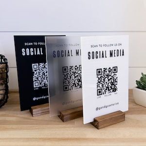 QR Code Social Media Sign, Scannable Acrylic Social Media Sign Instagram Tiktok for Business