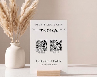 Deja una reseña personalizada para tu negocio, cartel con código QR, reseña de Google.
