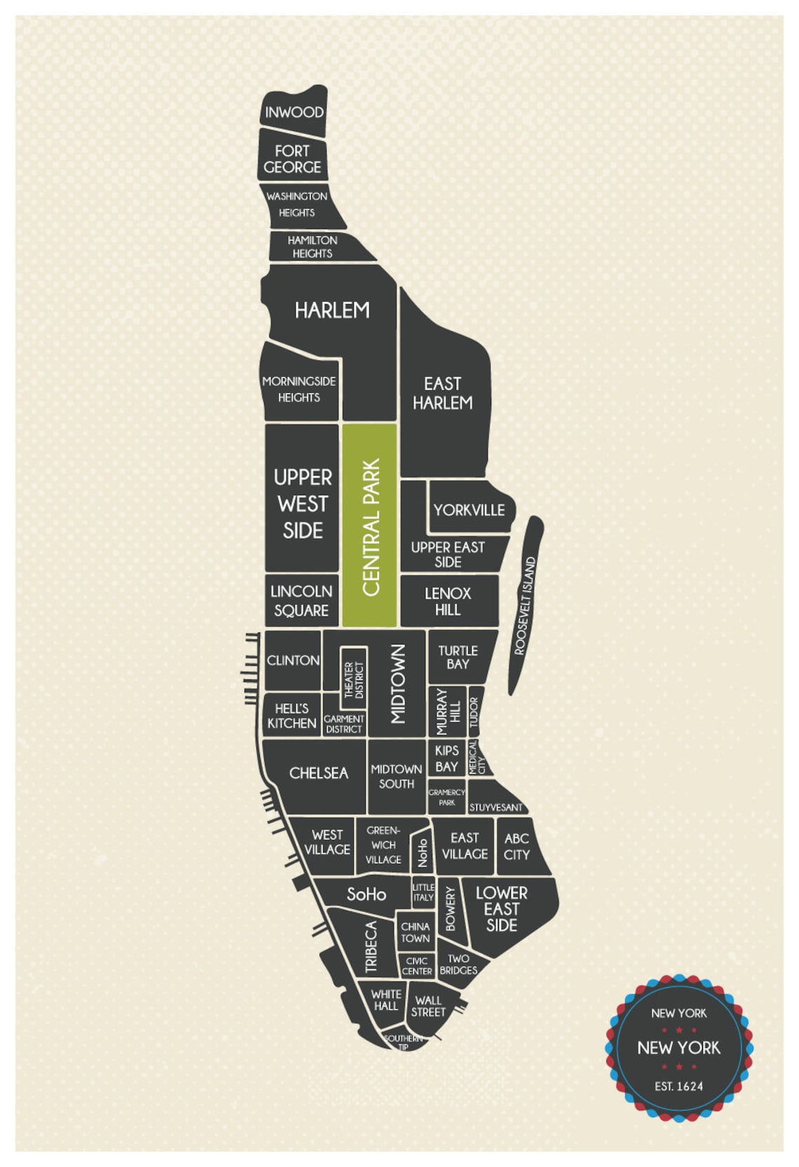 New York Map New York Neighborhood Map Manhattan Map Etsy