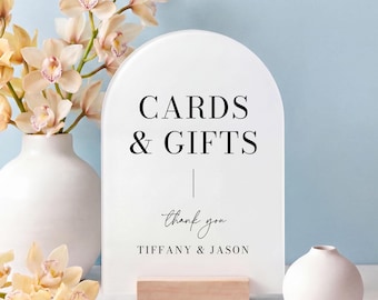 Letrero acrílico moderno con forma de arco para tarjetas y regalos, decoración de mesa para bodas.