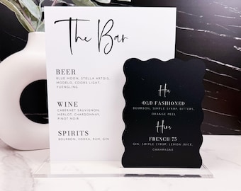 Menú de bar personalizado de acrílico de doble capa / Letrero de mesa para bodas