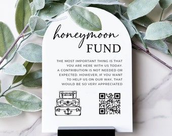 Honeymoon Fund Arch Wedding Sign, Wedding Table Top Signs, Wedding QR Code Sign