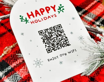 Happy Holidays Home Wifi Sign, WiFi QR Code Sign, WiFi Password Sign, Custom Acrylic Sign
