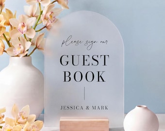 Letrero de libro de visitas moderno de acrílico, decoración minimalista para bodas