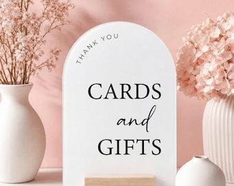 Tarjetas de arco acrílicas y letreros de regalo para bodas