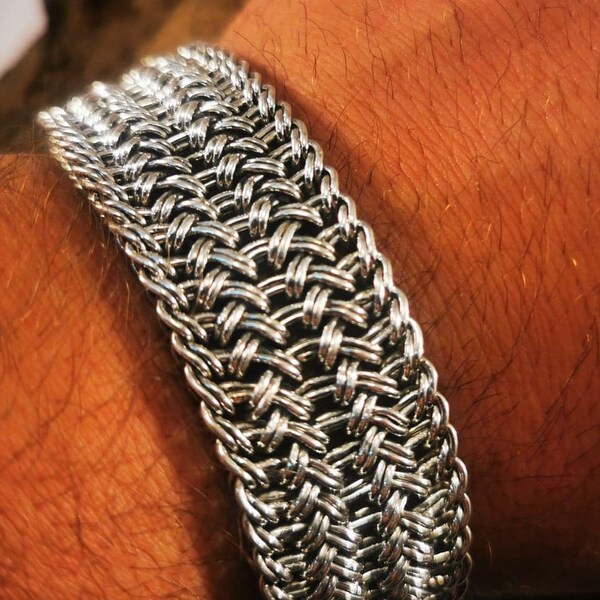 Men 925 Sterling Silver Thick and heavy chain link bracelet medieval model Handmade.