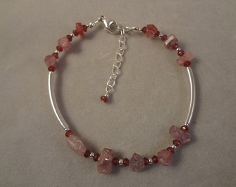 One of a kind Pink Tourmaline Bracelet with Ruby and Sterling Silver Beads by Rachel Sowinski at The Gift Itself