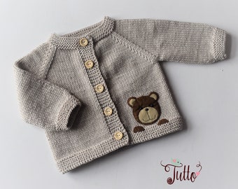 Baby cardigan baby sweater baby jacket bear cardigan bear sweater knit sweater boy sweater bear desugn new baby baby shower MADE TO ORDER