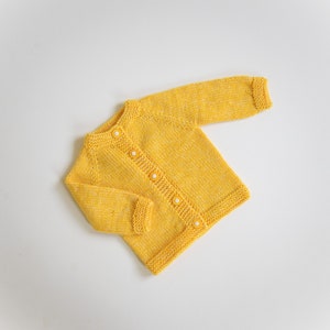 Yellow baby girl sweater Size Newborn Ready to ship Hand knit baby sweater merino jacket wool cardigan image 1