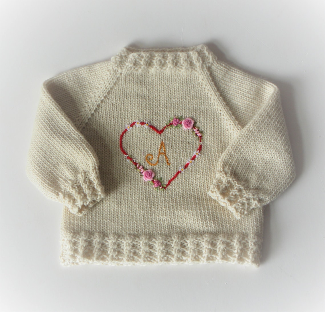 Monogram sweater baby girl sweater heart embroidery cardigan Etsy