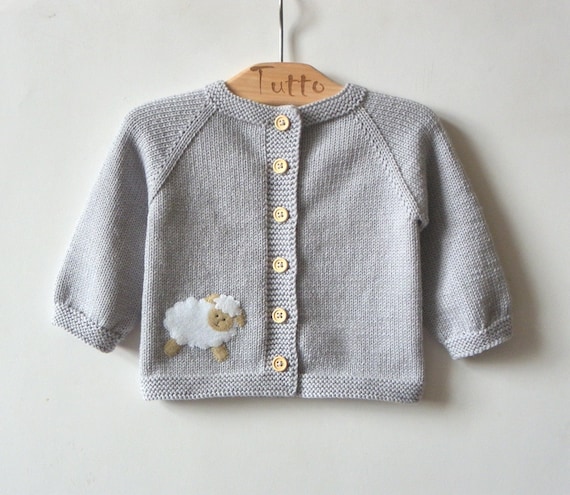 Light grey baby swetaer with little lamb merino baby jacket | Etsy