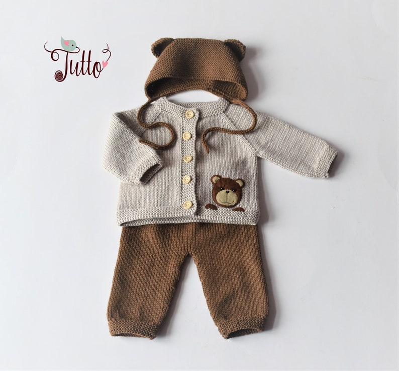 Bear costume bear outfit baby bear merino wool set baby clotging bear design new baby baby shower knit baby set MADE TO ORDER