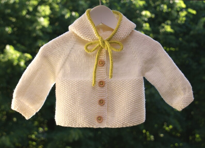 White jacket with hood knit baby sweater wit green merino Etsy