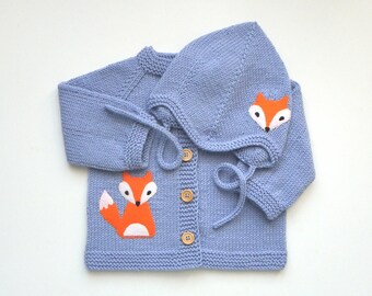 Lavander baby set knit baby fox set violet merino baby set MADE TO ORDER