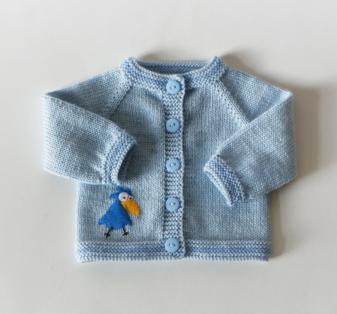 Knit baby cardigan baby boy outfit blue baby sweater with bird Etsy