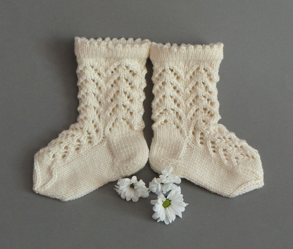 White knitted baby lace socks handmade kids merino socks white Etsy
