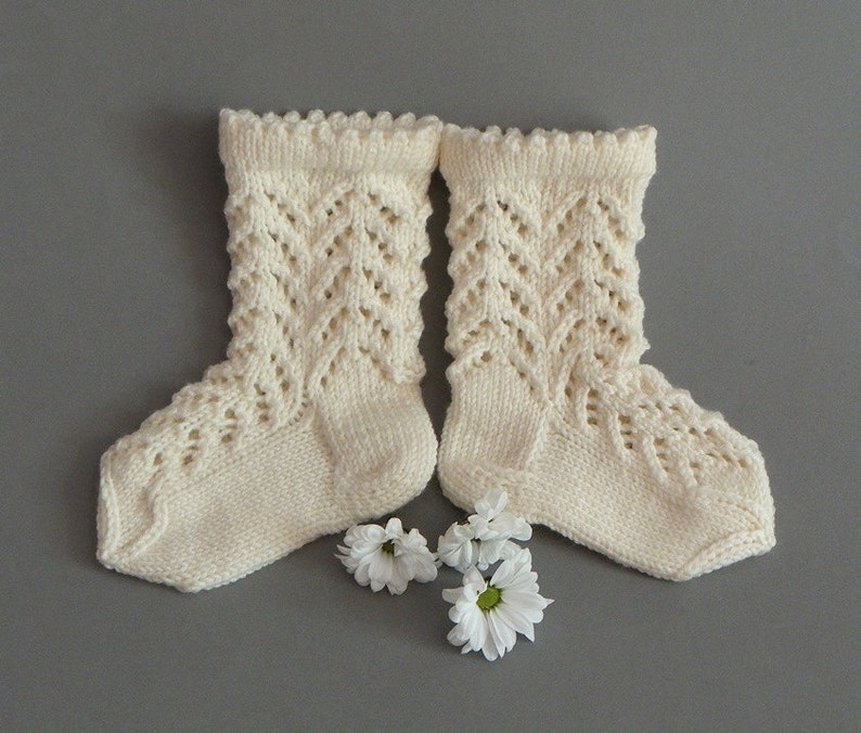 White knitted baby lace socks handmade kids merino socks white Etsy
