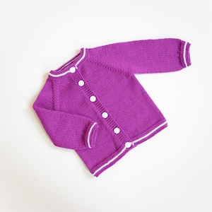 Orchid baby girl sweater Size 9-12 Months Ready to ship Merino baby sweater Handknit jacket Baby girl clothing image 1