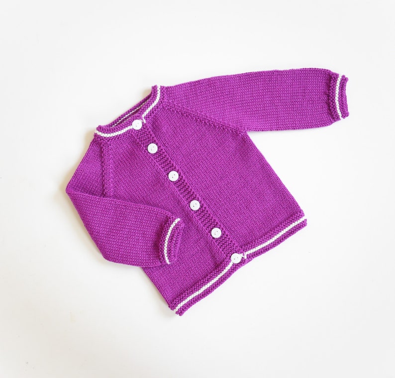 Orchid baby girl sweater Size 9-12 Months Ready to ship Merino baby sweater Handknit jacket Baby girl clothing image 1