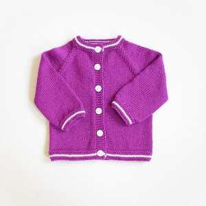 Orchid baby girl sweater Size 9-12 Months Ready to ship Merino baby sweater Handknit jacket Baby girl clothing image 2