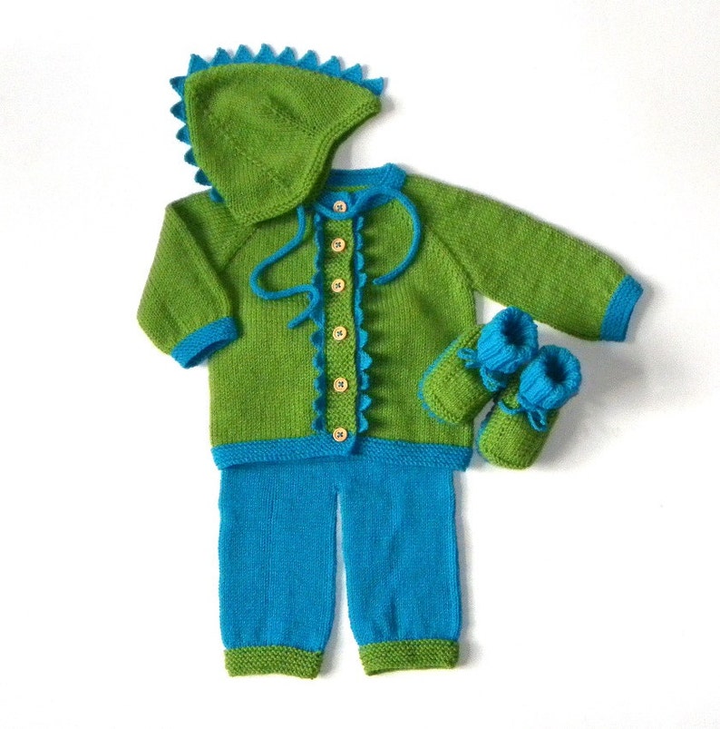 Dinosaur baby set green and blue baby set knit merino baby outfi Dinosaur baby set green and blue baby set knit merino baby outfi