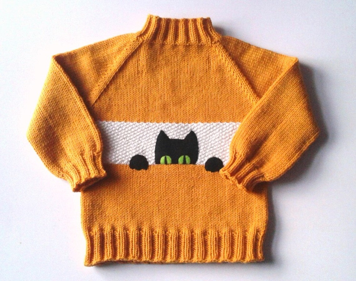 Black Cat Kids Sweater Fox Color Baby Pullower Orange Sweater Etsy