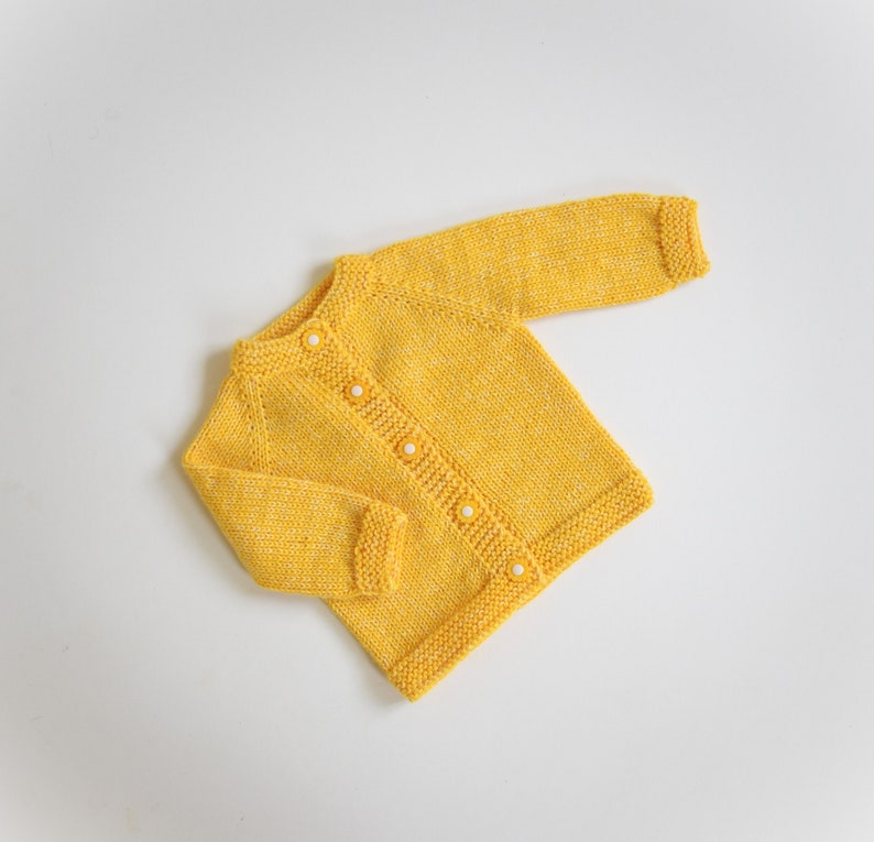 Yellow baby girl sweater Size Newborn Ready to ship Hand knit baby sweater merino jacket wool cardigan image 1
