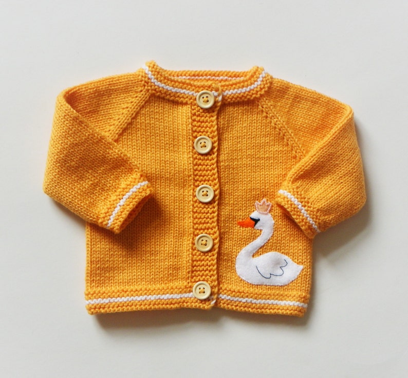 Baby Girl Sweater Yellow Cardigan Knitted Sweater With Swan Etsy