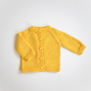 Yellow baby girl sweater Size Newborn Ready to ship Hand knit baby sweater merino jacket wool cardigan image 2