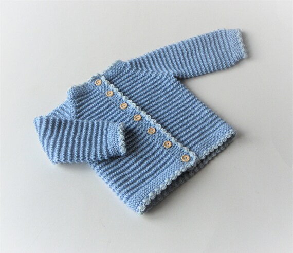 Chaqueta punto suéter de bebé azul de merino azul ligera | Etsy México