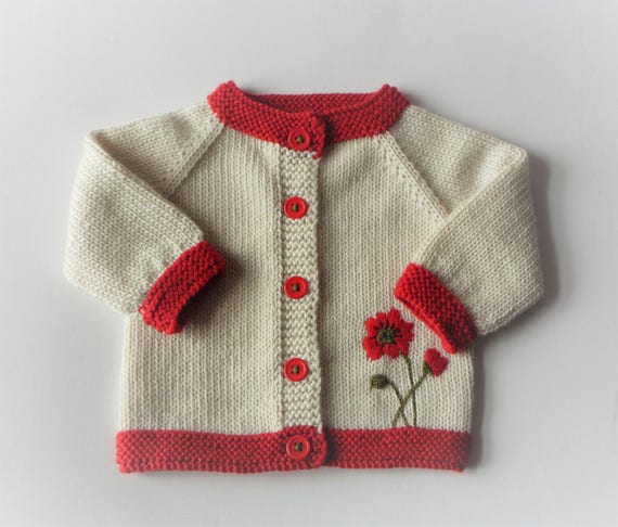 Poppy Sweater Baby Girl Sweater Knit Cardigan For Girl Baby Shower New Baby Merino Sweater With Flowers Made To Order