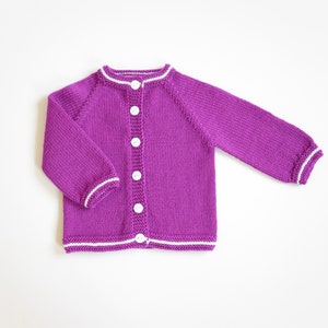 Orchid baby girl sweater Size 9-12 Months Ready to ship Merino baby sweater Handknit jacket Baby girl clothing image 4