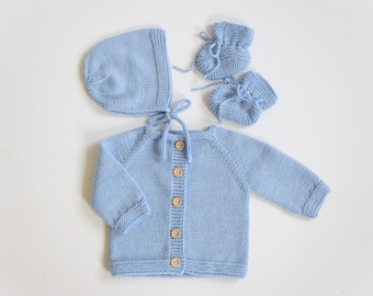 Baby boy set Size 0-3 Months Ready to ship merino wool set light blue clothing set knit baby set