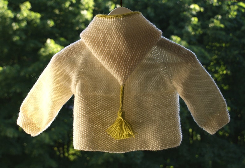 White jacket with hood knit baby sweater wit green merino Etsy