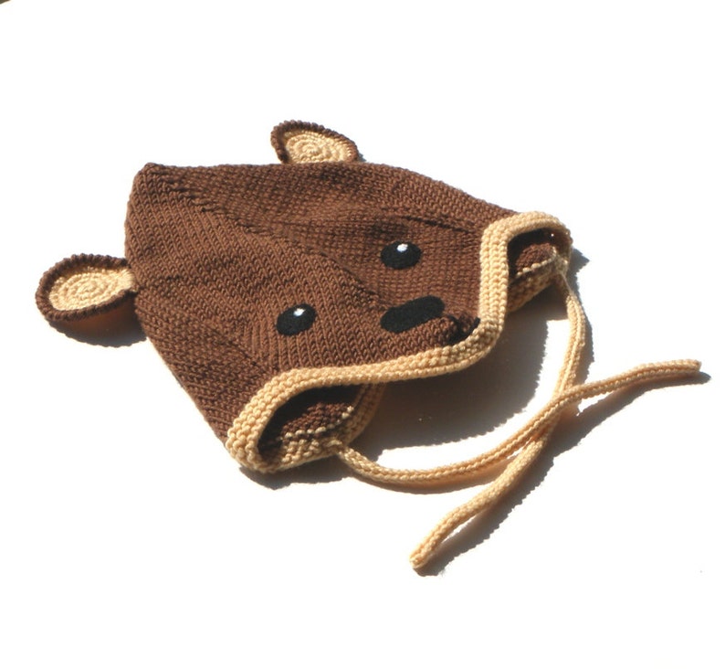 Brown knitted baby hat baby pilot hat brown bear hat Size 9-12 image 1