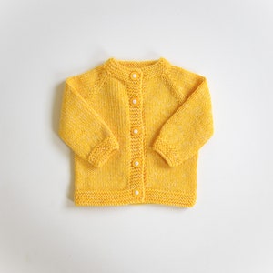 Yellow baby girl sweater Size Newborn Ready to ship Hand knit baby sweater merino jacket wool cardigan image 4