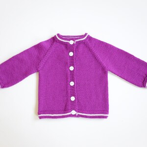 Orchid baby girl sweater Size 9-12 Months Ready to ship Merino baby sweater Handknit jacket Baby girl clothing image 3