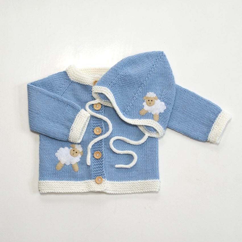 Knitted baby boy set blue baby set with lamb knit baby set Etsy