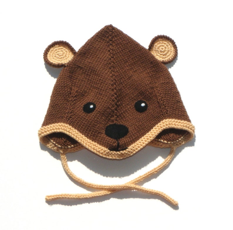 Brown knitted baby hat baby pilot hat brown bear hat Size 9-12 image 0