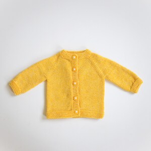 Yellow baby girl sweater Size Newborn Ready to ship Hand knit baby sweater merino jacket wool cardigan image 3