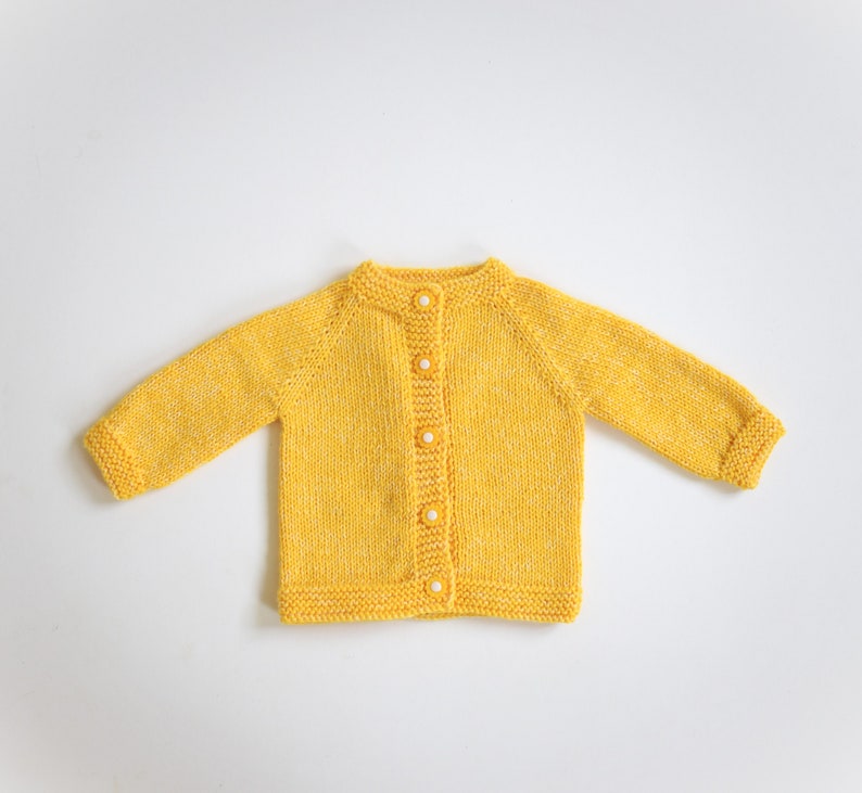 Yellow baby girl sweater Size Newborn Ready to ship Hand knit baby sweater merino jacket wool cardigan image 3