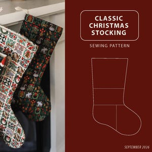 Instant download sewing pattern for quilted Christmas stockings, sew your own, DIY video tutorial, PDF, vintage simple classic design
