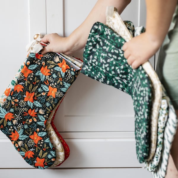 Quilted Christmas stockings, choose your own, Rifle Paper Co Christmas decorations, farmhouse holiday decor, gift for mom, MADE TO ORDER