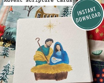 Print-at-home Advent calendar cards, digital file for printable advent Scripture cards, KJV, colorful cards, gift for grandkids