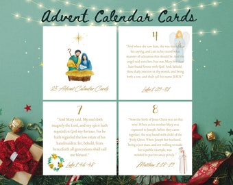 Cartes de calendrier de l&#39;Avent à imprimer à la maison, fichier numérique pour cartes bibliques imprimables, cartes colorées, cadeau pour petit-enfant, crèche, version KJV ou ESV