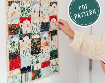 Advent calendar sewing pattern, fabric panel Christmas quilt, DIY advent calendar, easy kids calendar with pockets or pouches, PDF download