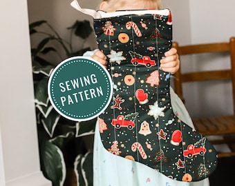 Modèle de couture à téléchargement immédiat pour bas de Noël matelassés, cousez le vôtre, tutoriel vidéo DIY, PDF, design classique simple vintage