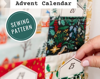Téléchargement instantané du modèle de couture de calendrier de l&#39;Avent avec des poches, décoration de Noël faite main, courtepointe vous-même, modèle de courtepointe de Noël pdf