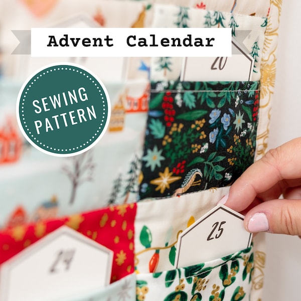 Instant download for advent calendar sewing pattern with pockets, handmade Christmas decor, quilt your own, Christmas quilting pattern pdf